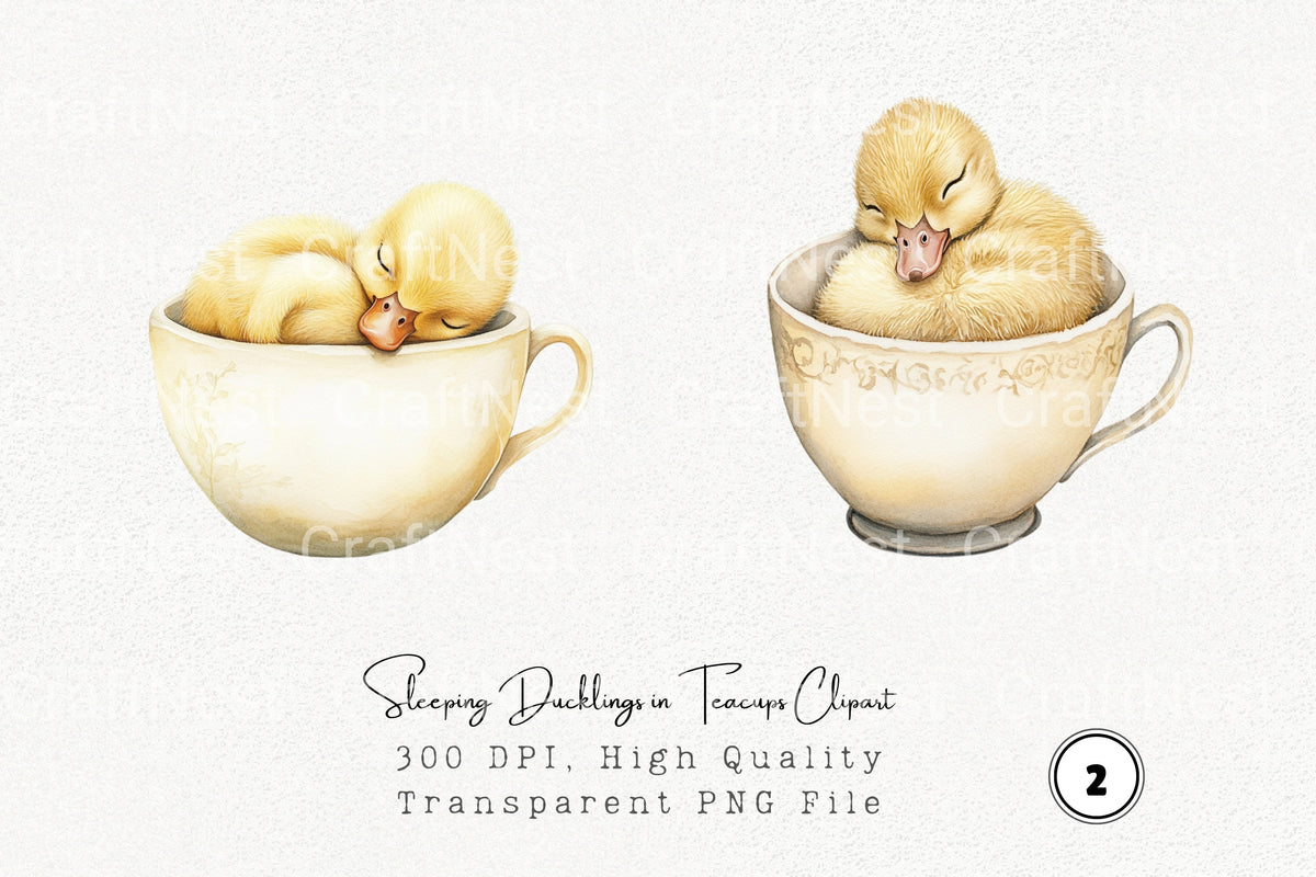 Sleeping Ducklings In Teacups Clipart Bundle