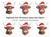 Highland Cow Christmas Santa Hats Clipart Bundle