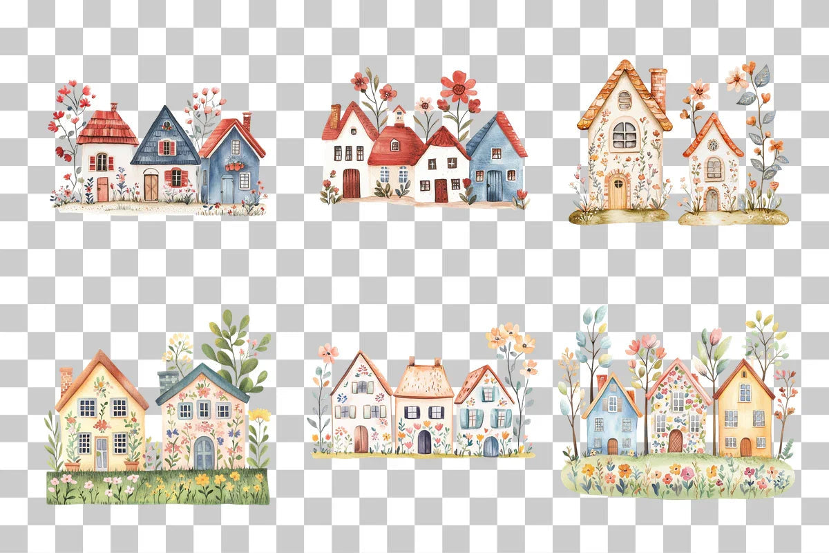 Folk Floral Houses Clipart Bundle - CraftNest - Digital Crafting and Art