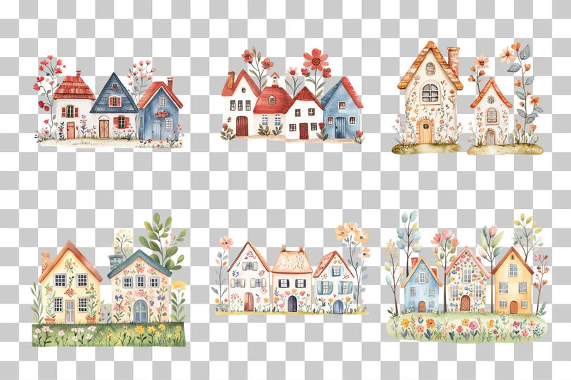 Folk Floral Houses Clipart Bundle - CraftNest - Digital Crafting and Art