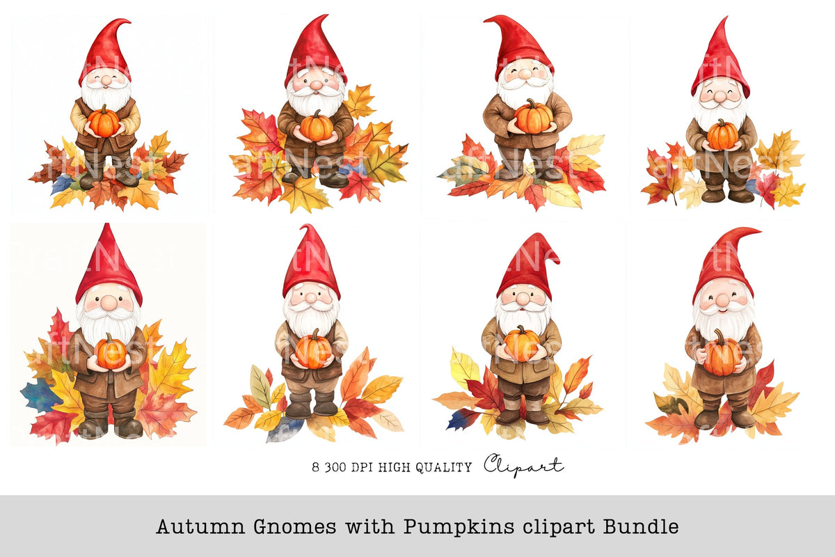 Autumn Gnomes With Pumpkins Clipart Bundle
