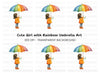 Girl with Rainbow Umbrella Clipart Bundle