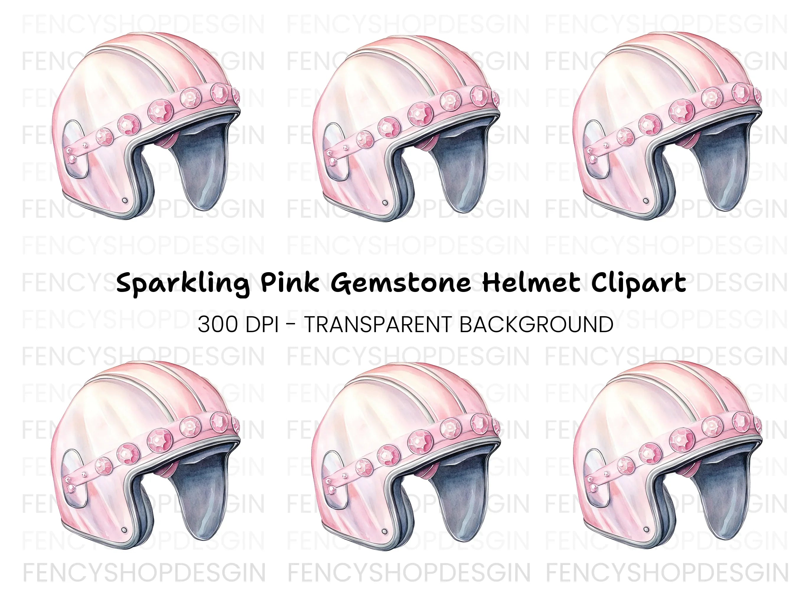 Stylish Pink Helmet with Jewels Clipart Bundle