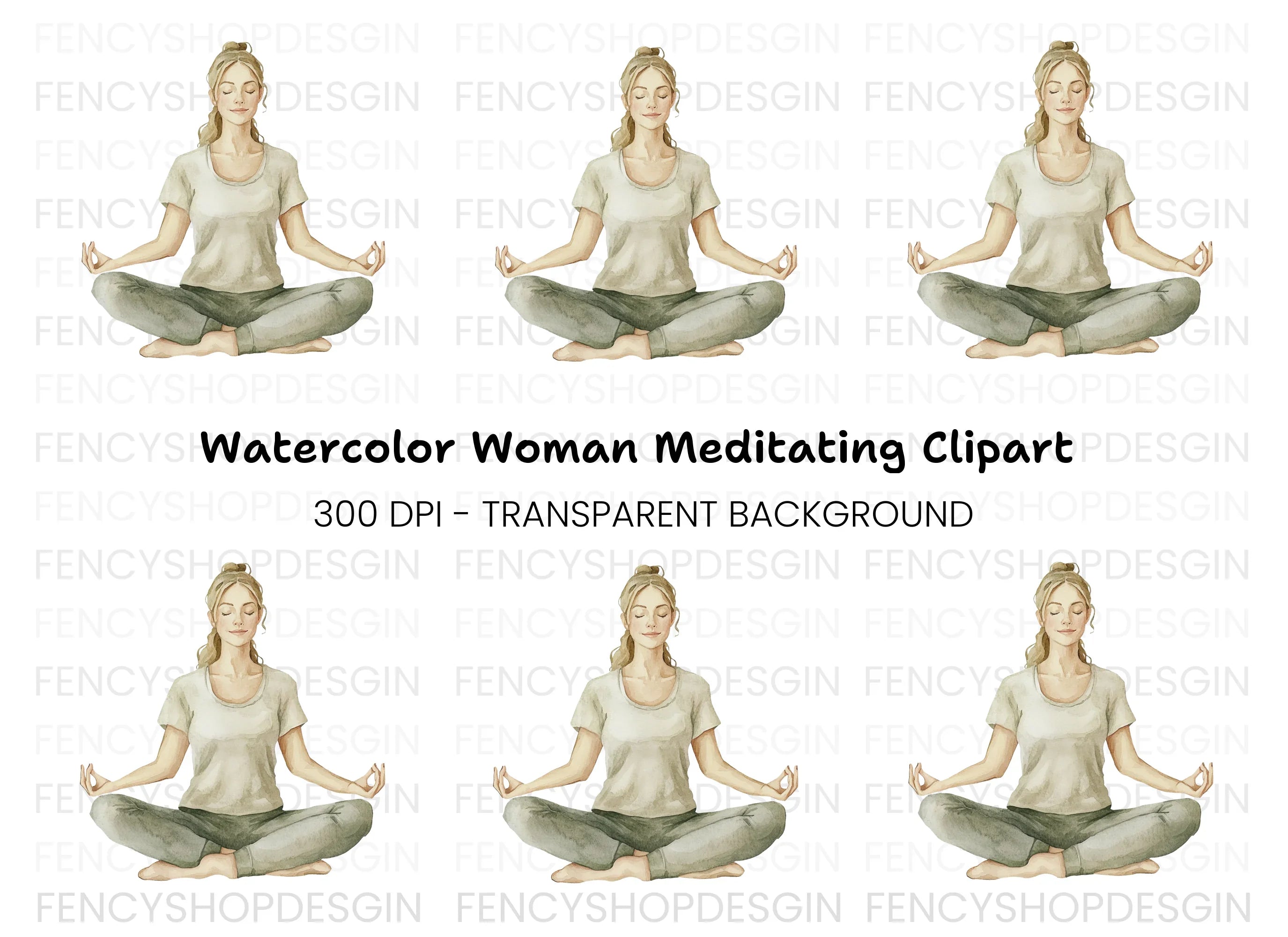 Woman Meditating Clipart Bundle