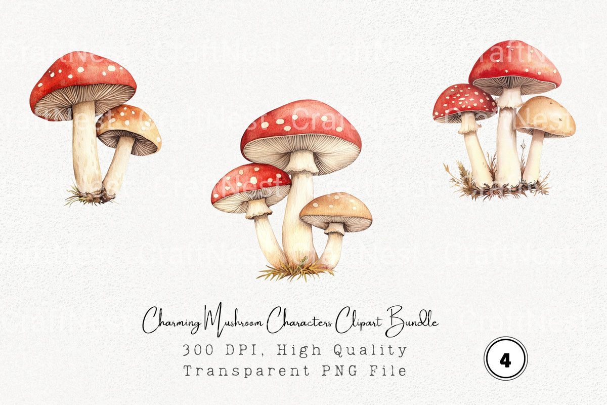 Charming Mushroom Characters Clipart Bundle