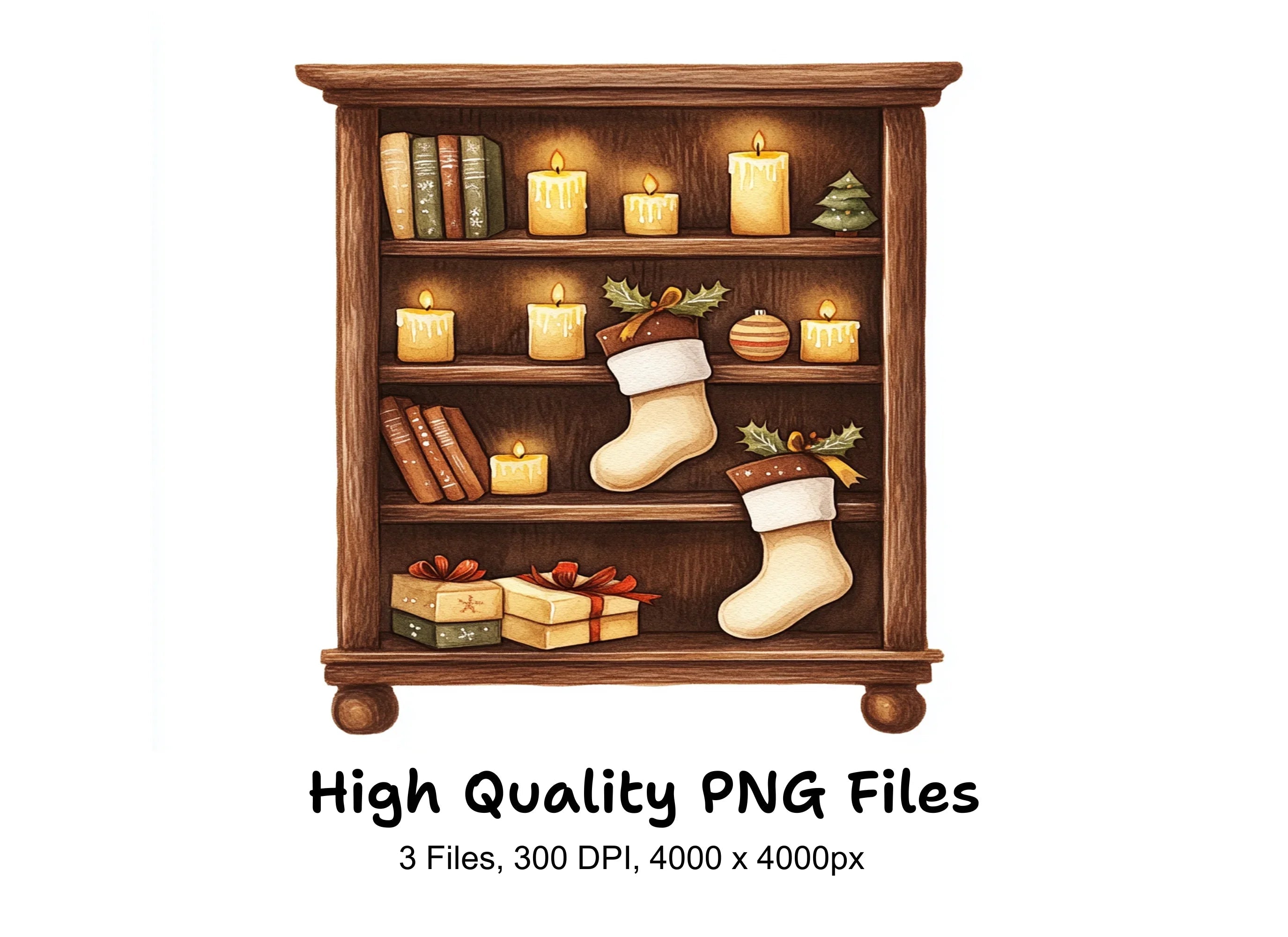Christmas Bookcase Clipart Bundle