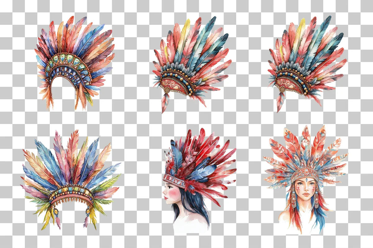 Tribal Feather Headdress Clipart Bundle - CraftNest - Digital Crafting and Art