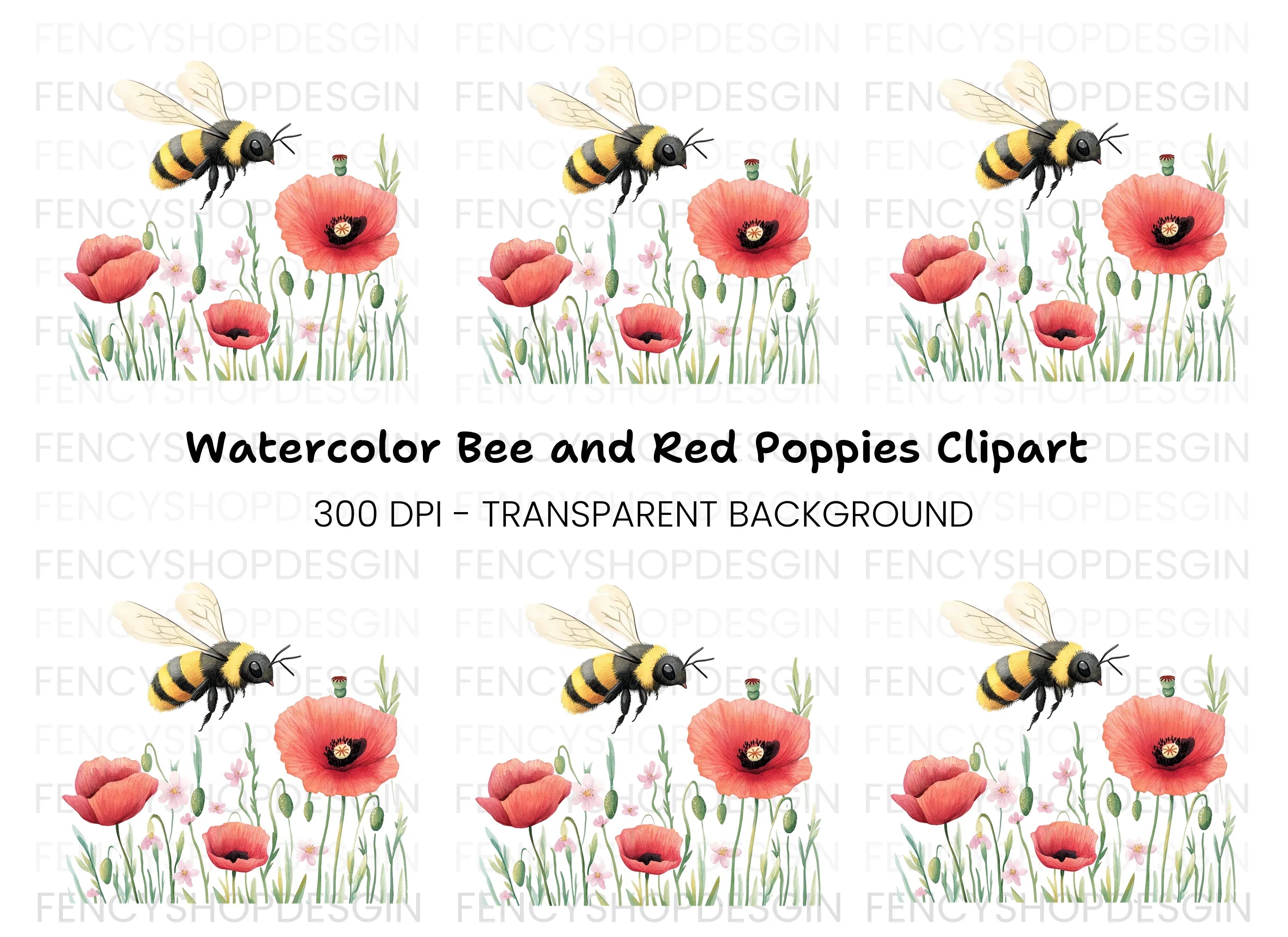 Bumblebee and Poppy Field Clipart Bundle