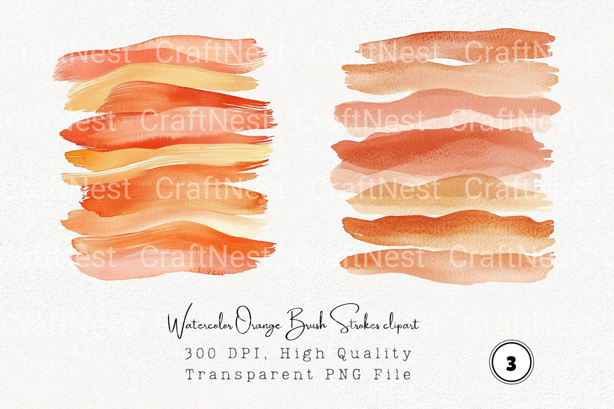 Orange Brush Strokes Clipart Bundle