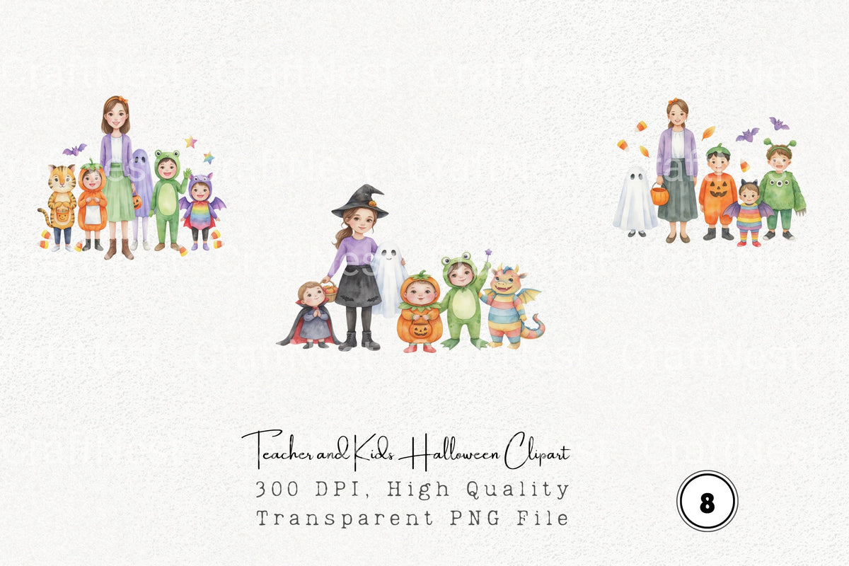 Teacher And Kids Halloween Clipart Bundle