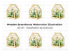 Wooden Greenhouse with Plants Clipart Bundle
