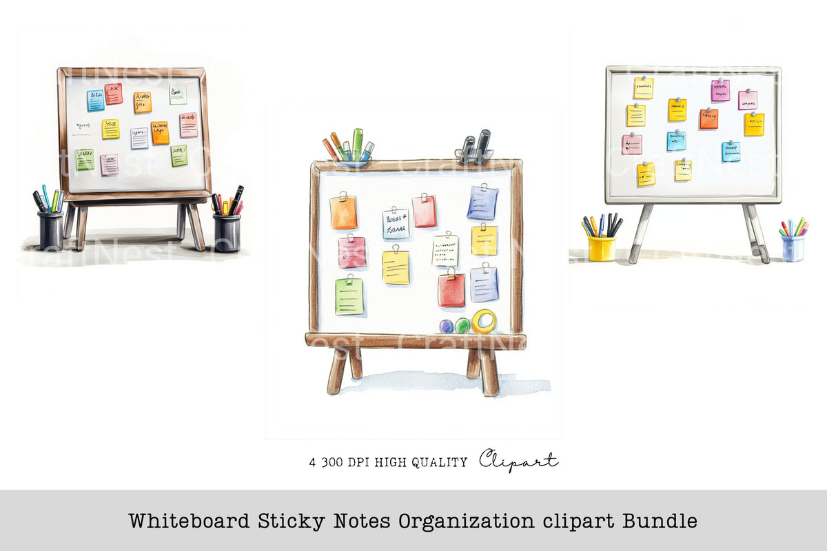 Whiteboard Sticky Notes Organization Clipart Bundle