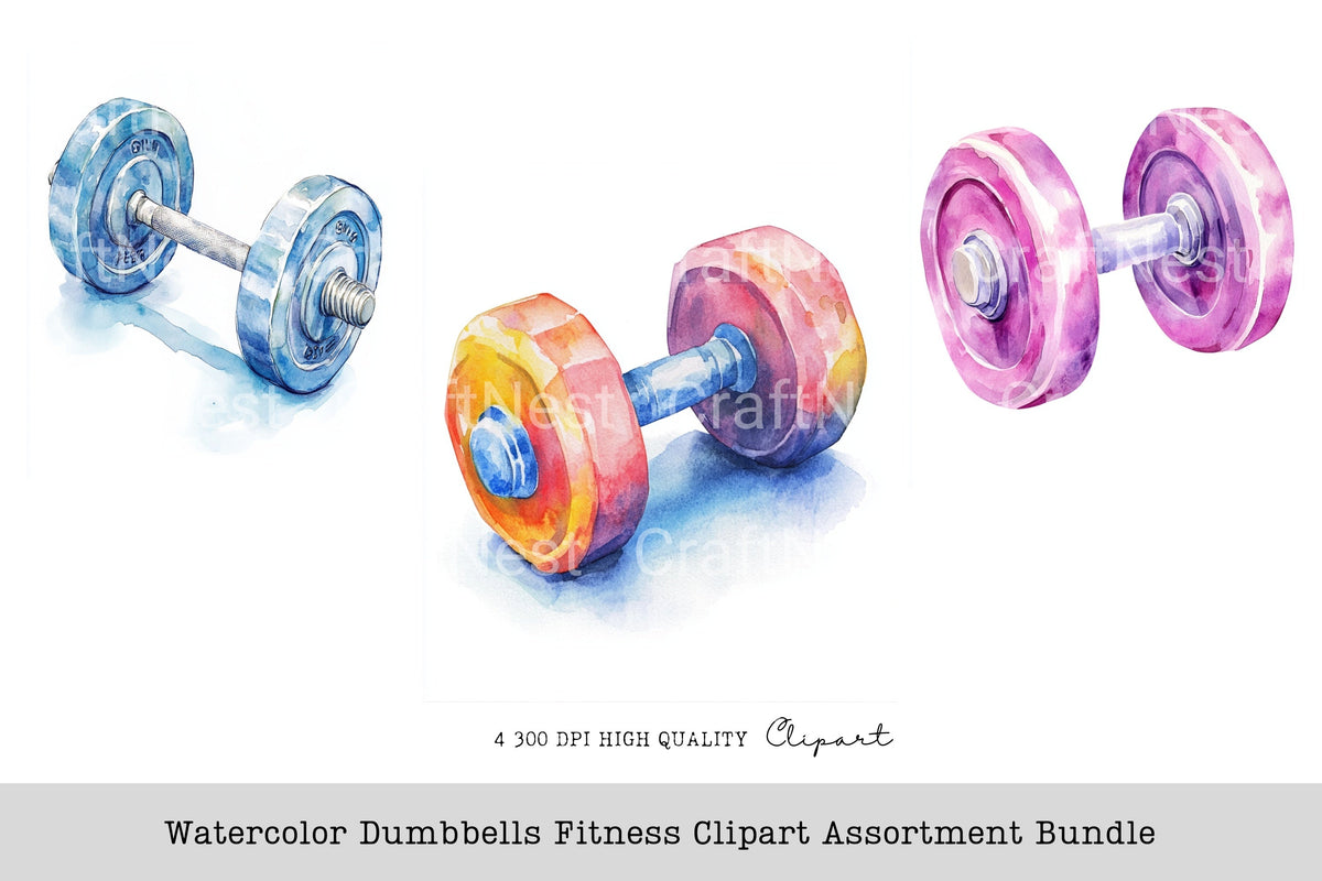 Dumbbells Fitness Assortment Clipart Bundle