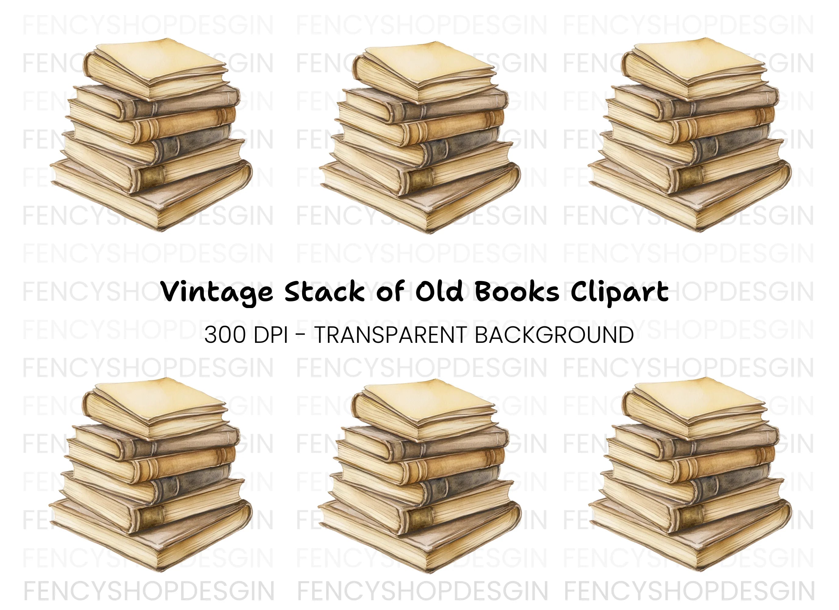 Vintage Stack of Old Books Clipart Bundle