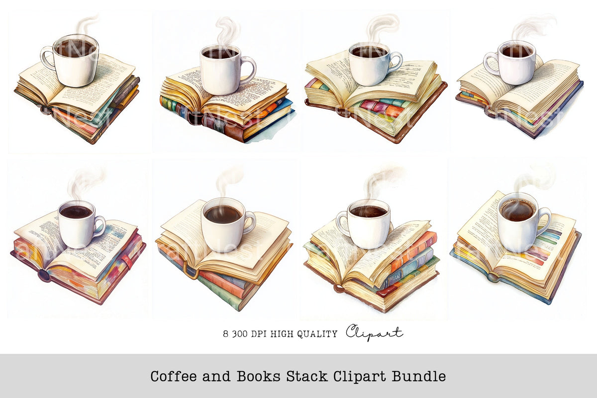Coffee And Books Stack Clipart Planner