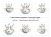Cute Llama Couple in Teacups Clipart Bundle