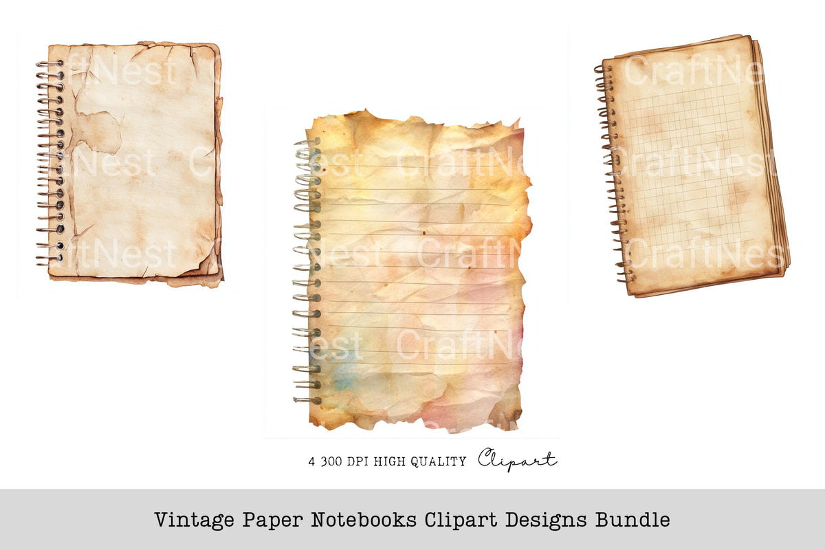 Vintage Paper Notebooks Clipart Designs Planner