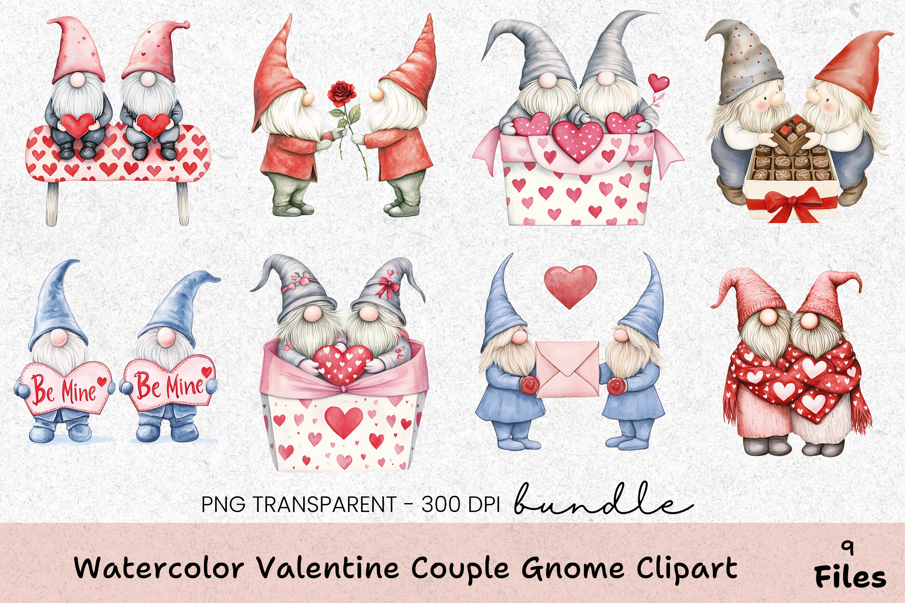 Valentine Couple Gnome Clipart Bundle