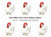 Cute White Rooster Clipart Bundle