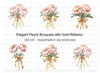 Pink Peony Bouquets with Gold Ribbons Clipart Bundle