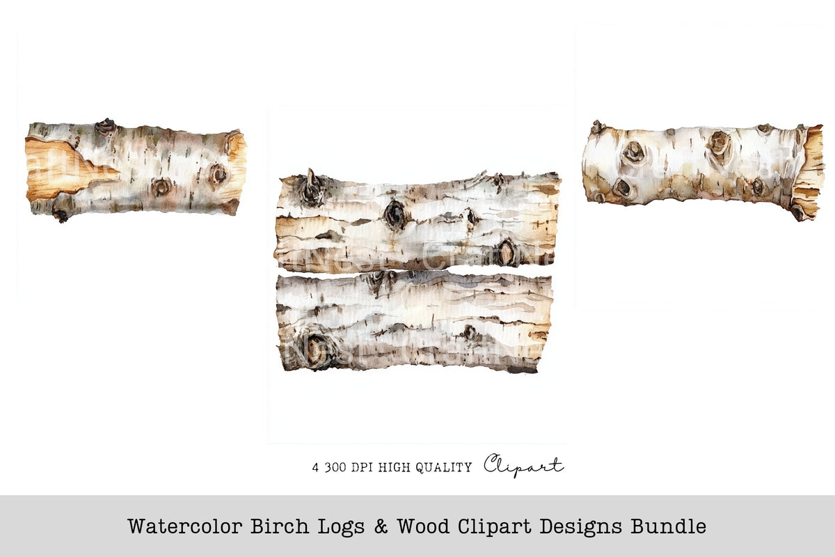 Watercolor Birch Logs Wood Clipart Designs Log Book