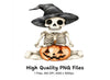 Witch Hat Skeleton with Pumpkin Clipart Bundle
