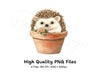 Cute Hedgehog in Pot Clipart Bundle