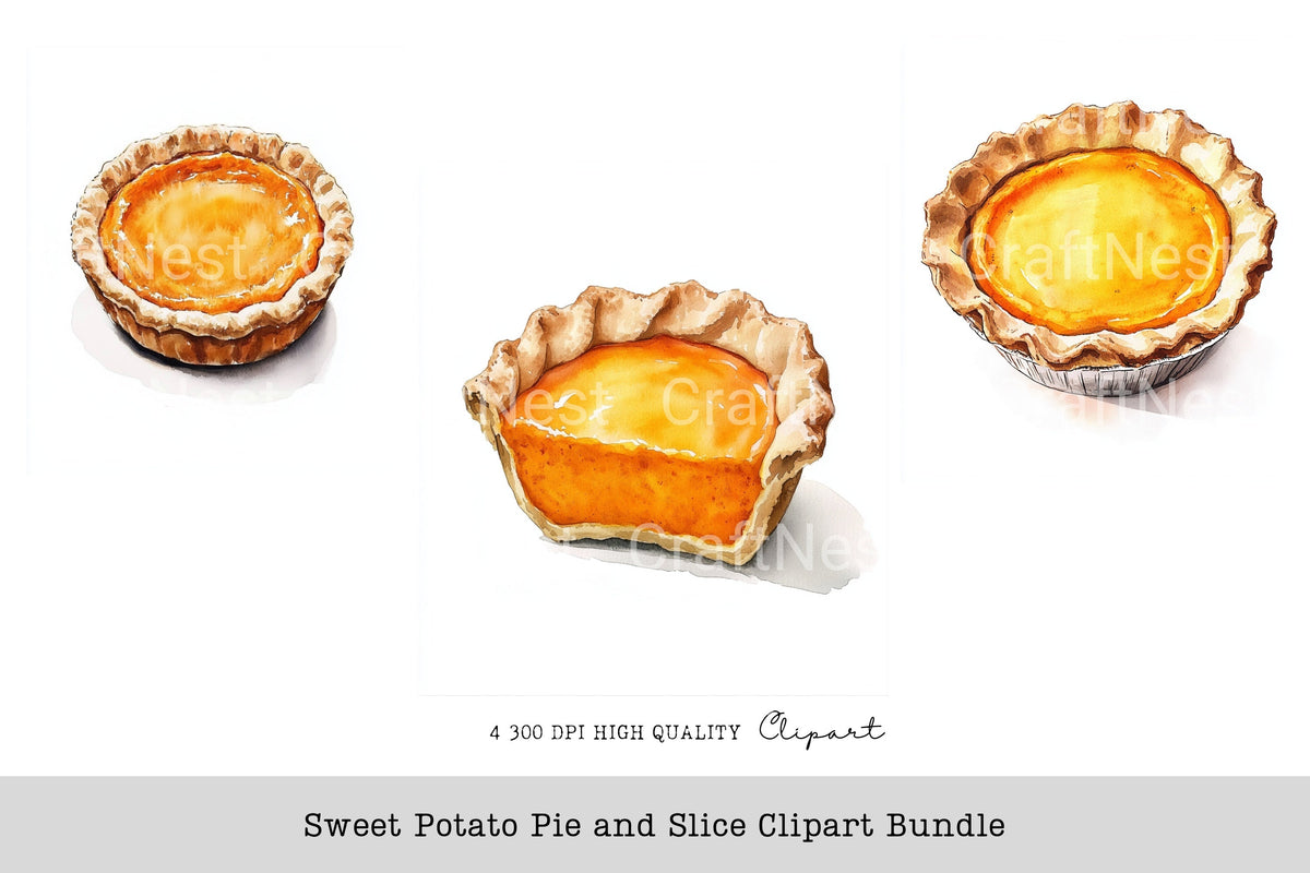 Sweet Potato Pie And Slice Clipart Bundle