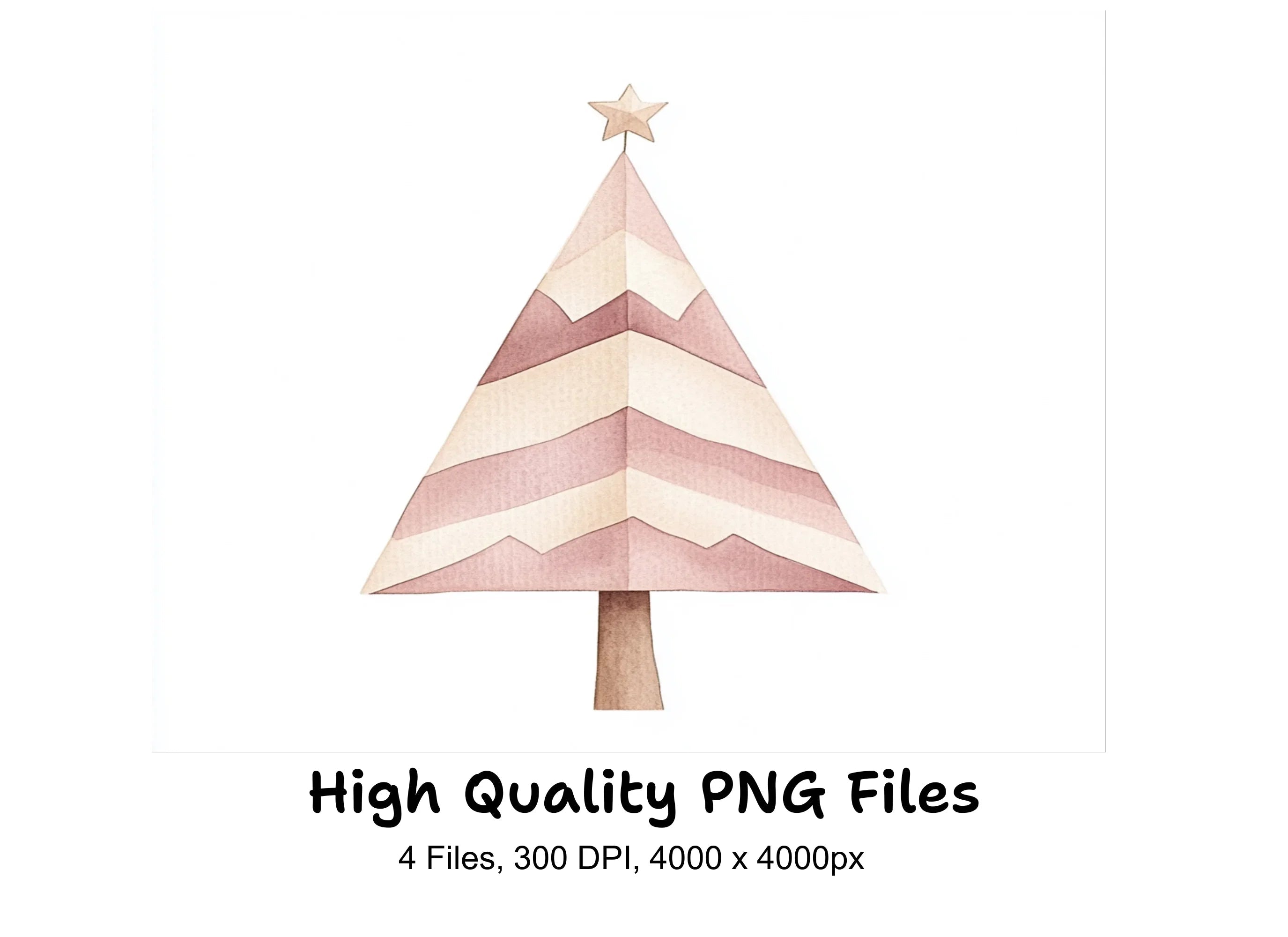 Boho Pink Christmas Tree Clipart Bundle
