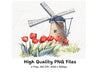 Dutch Windmill and Red Tulips Clipart Bundle