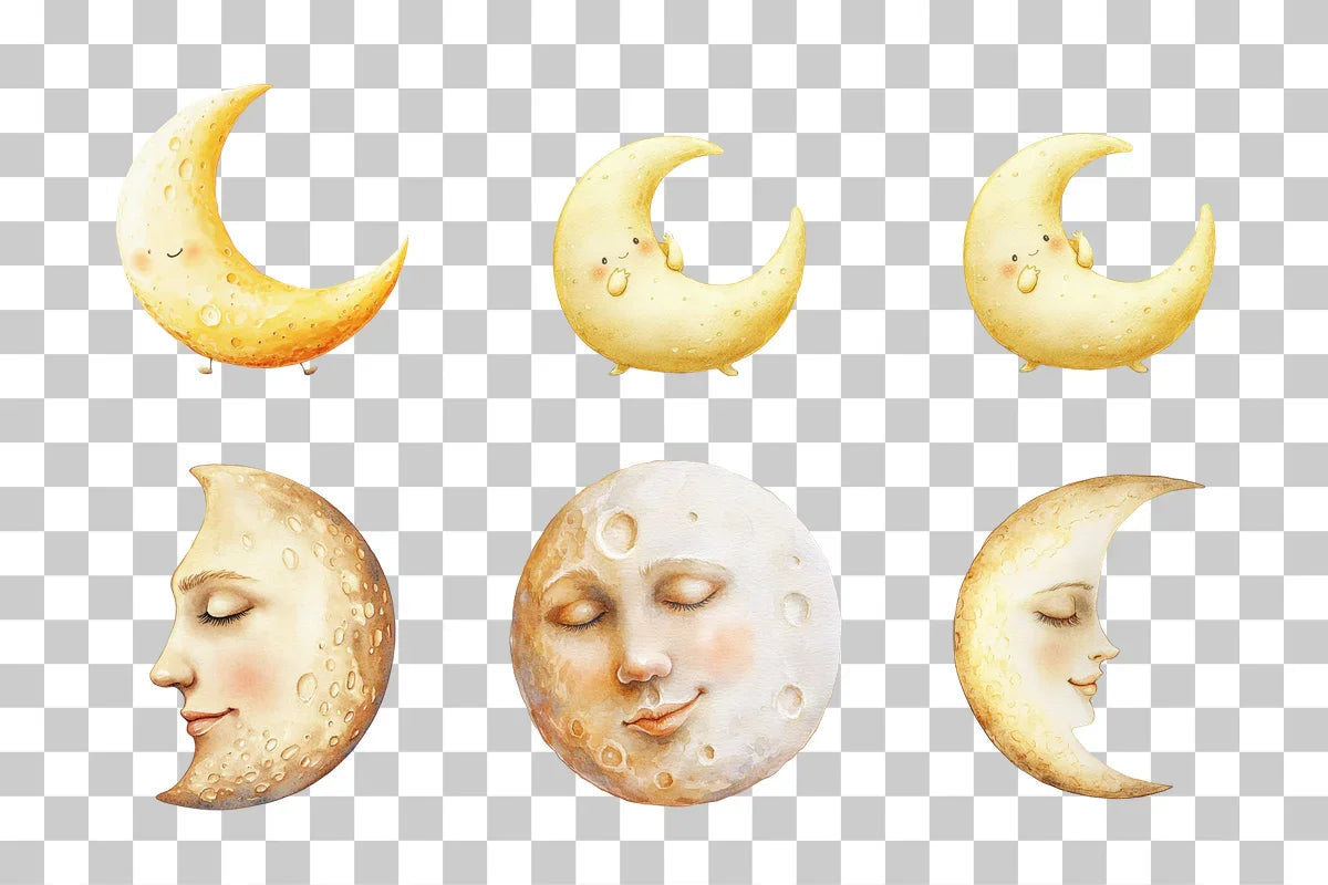 Crescent Moon Face Clipart Bundle - CraftNest - Digital Crafting and Art