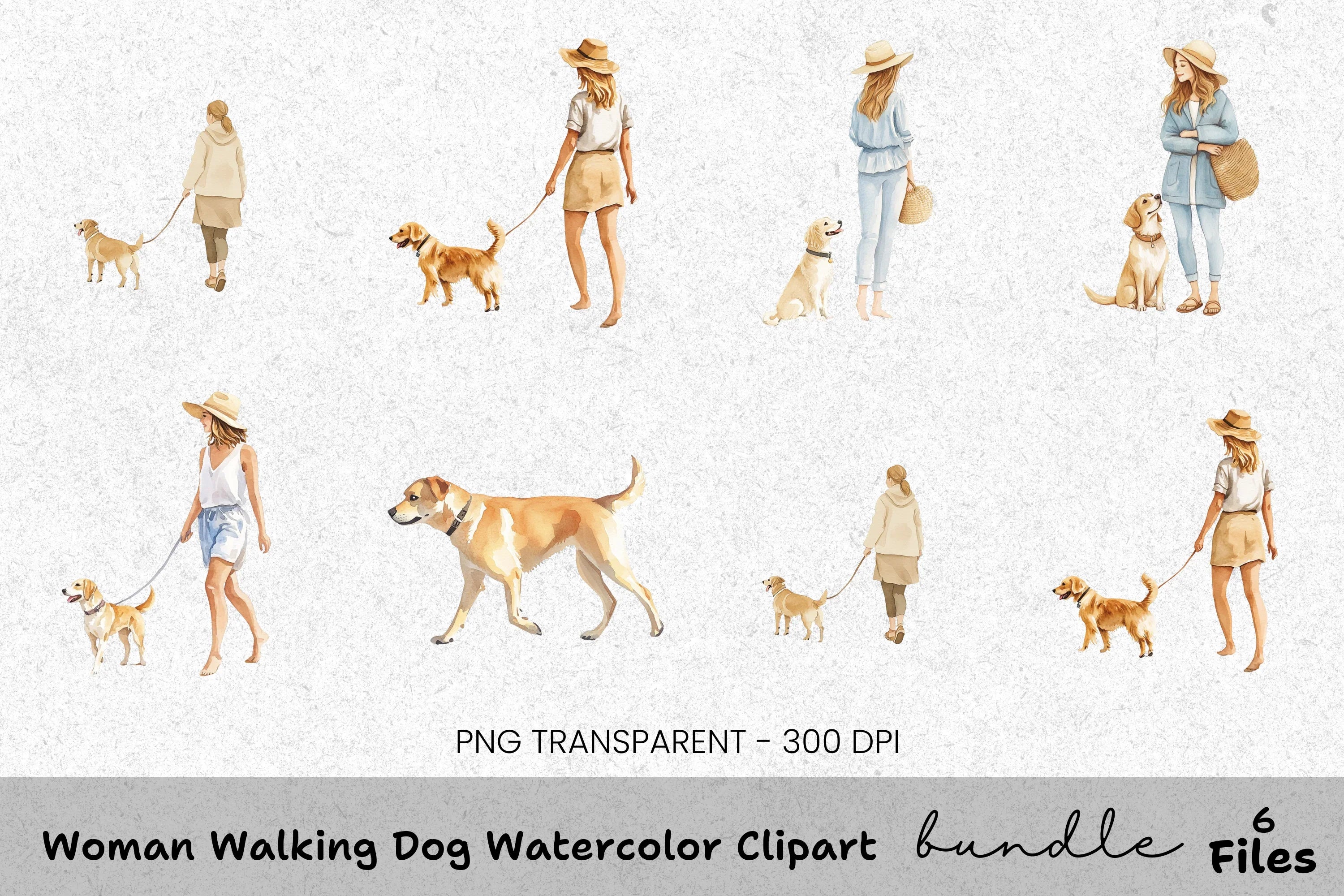Woman Walking Dog Clipart Bundle