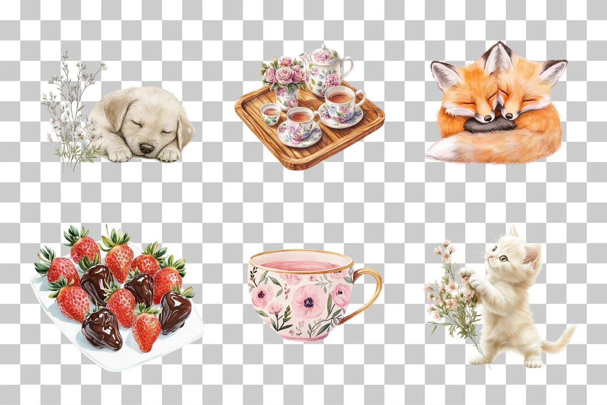 Charming Critters & Floral Teatime Clipart Bundle - CraftNest - Digital Crafting and Art