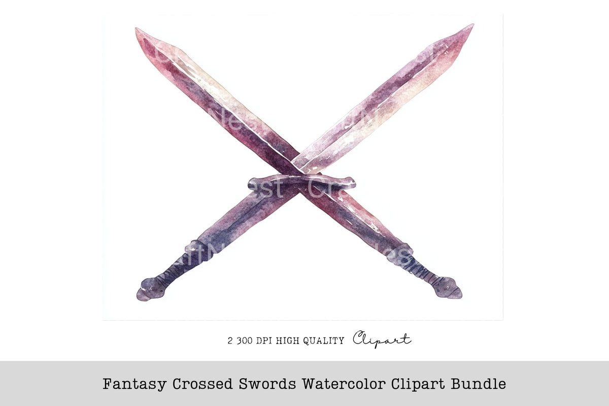 Fantasy Crossed Swords Clipart Bundle