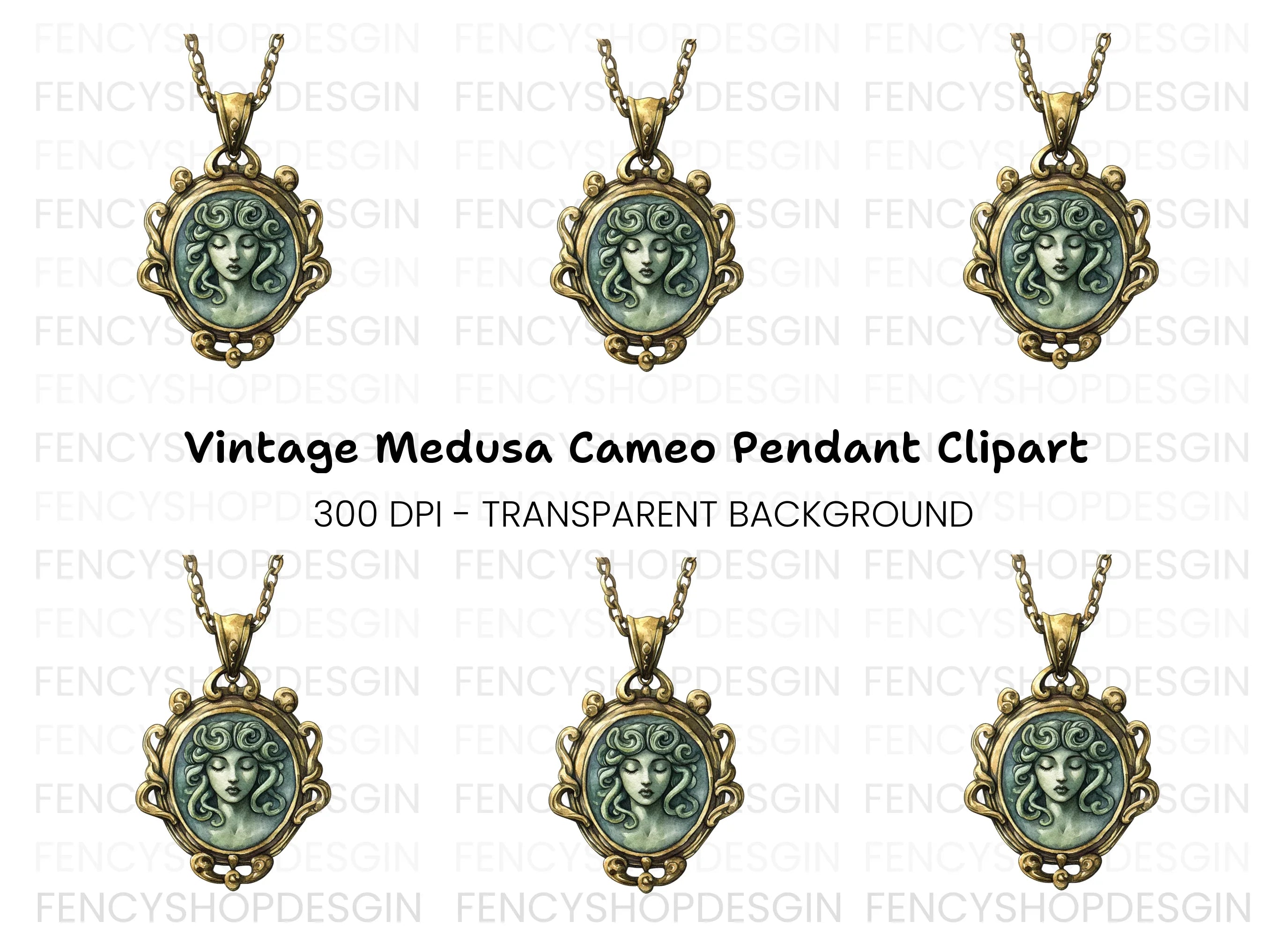 Medusa Cameo Pendant Clipart Bundle