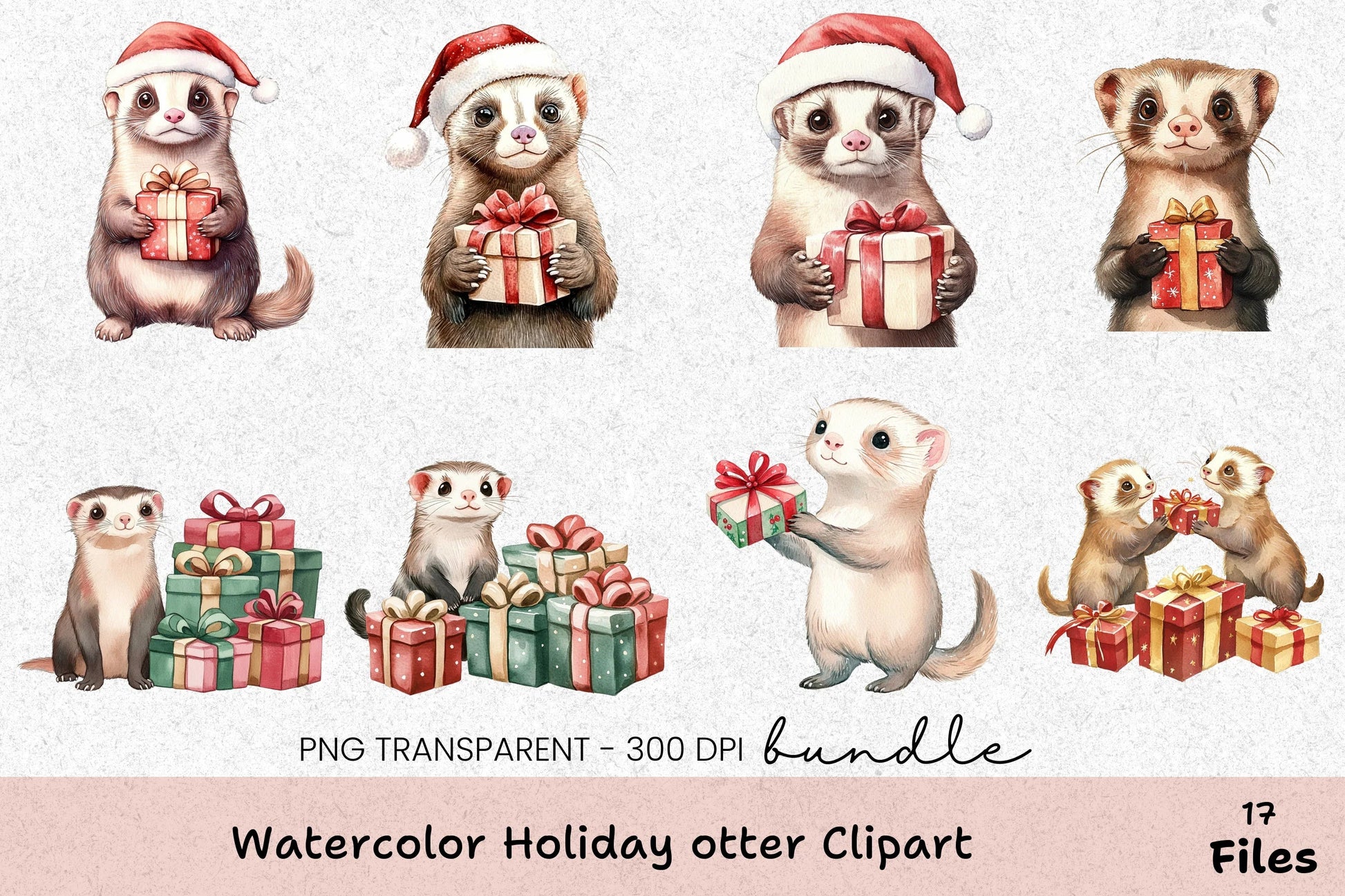 Holiday Otter Clipart Bundle - CraftNest - Digital Crafting and Art