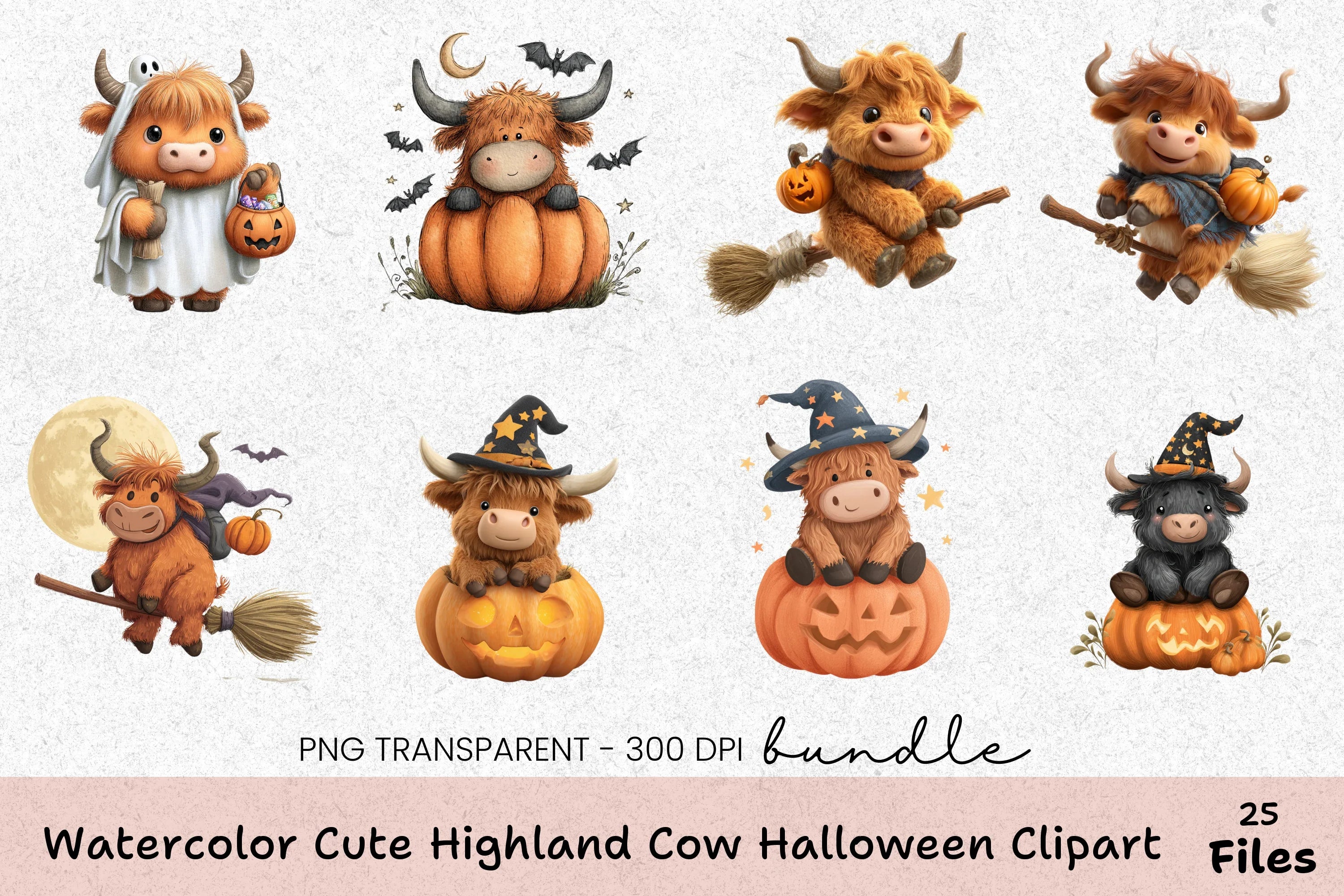 Cute Highland Cow Halloween Clipart Bundle - CraftNest - Digital Crafting and Art