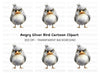Angry Grey Bird Cartoon Clipart Bundle