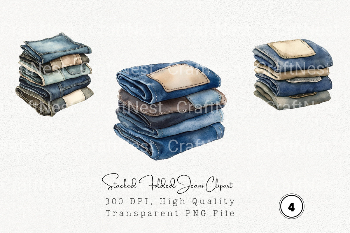 Stacked Folded Jeans Clipart Bundle