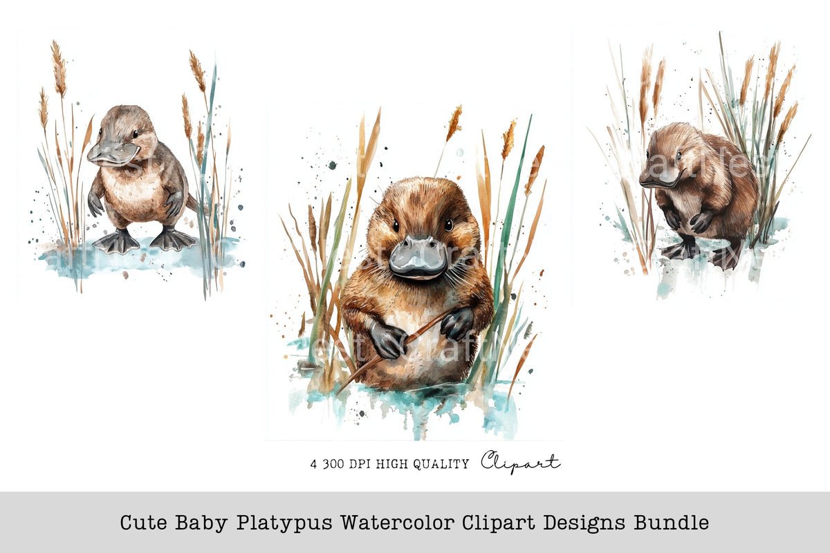 Cute Baby Platypus Designs Clipart Bundle