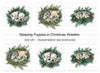 Sleeping Puppies in Festive Pine Wreaths Clipart Bundle
