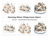 Snowy Village Landscape Clipart Bundle
