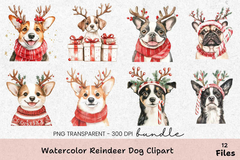 Reindeer Dog Clipart Bundle - CraftNest - Digital Crafting and Art