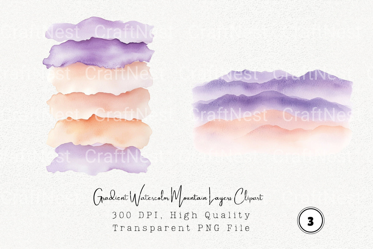 Gradient Mountain Layers Clipart Bundle