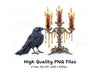 Gothic Raven Candelabra Clipart Bundle