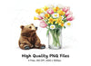 Cute Bears with Spring Flower Bouquets Clipart Bundle