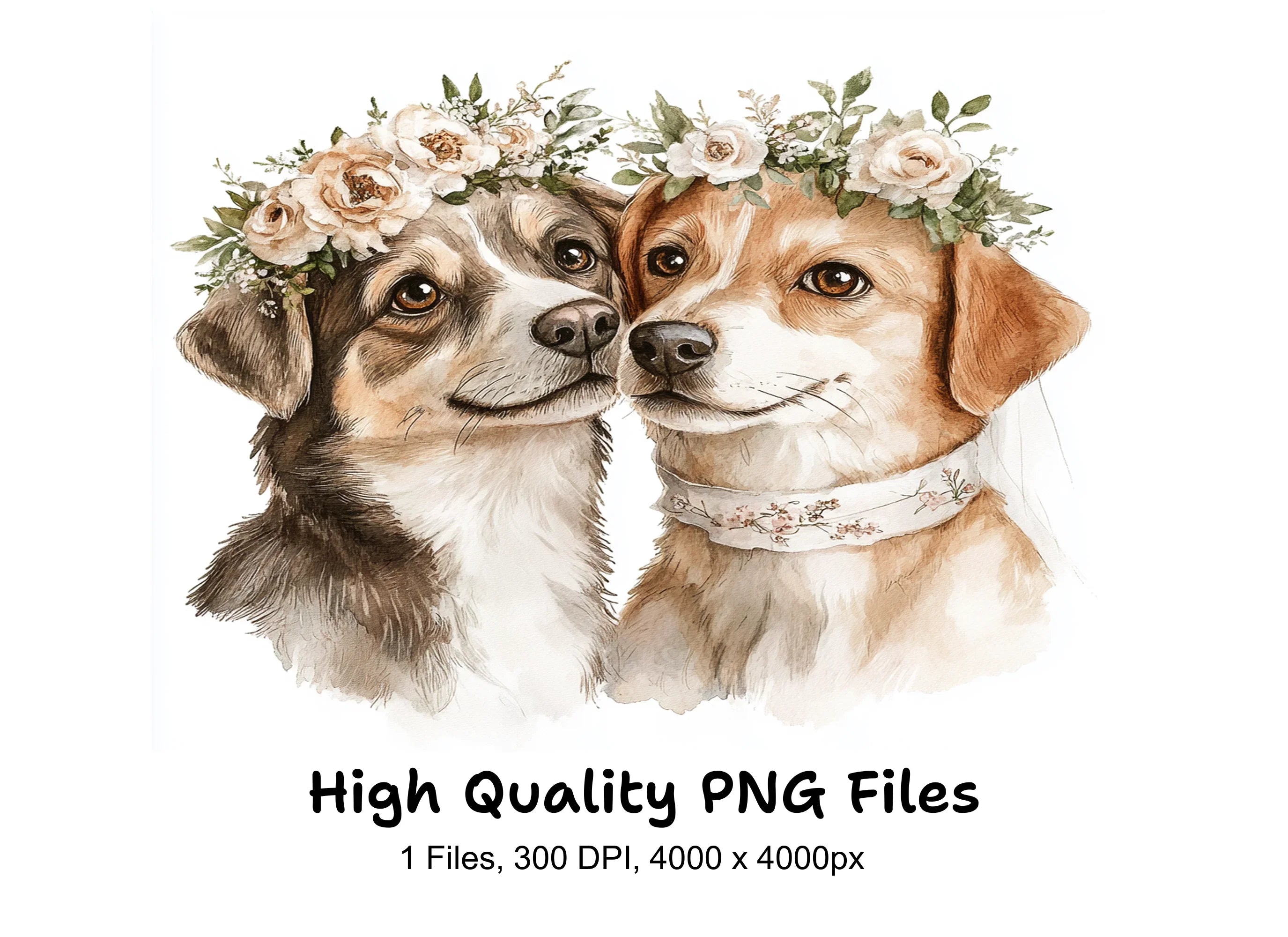Wedding Dogs Floral Crowns Clipart Bundle