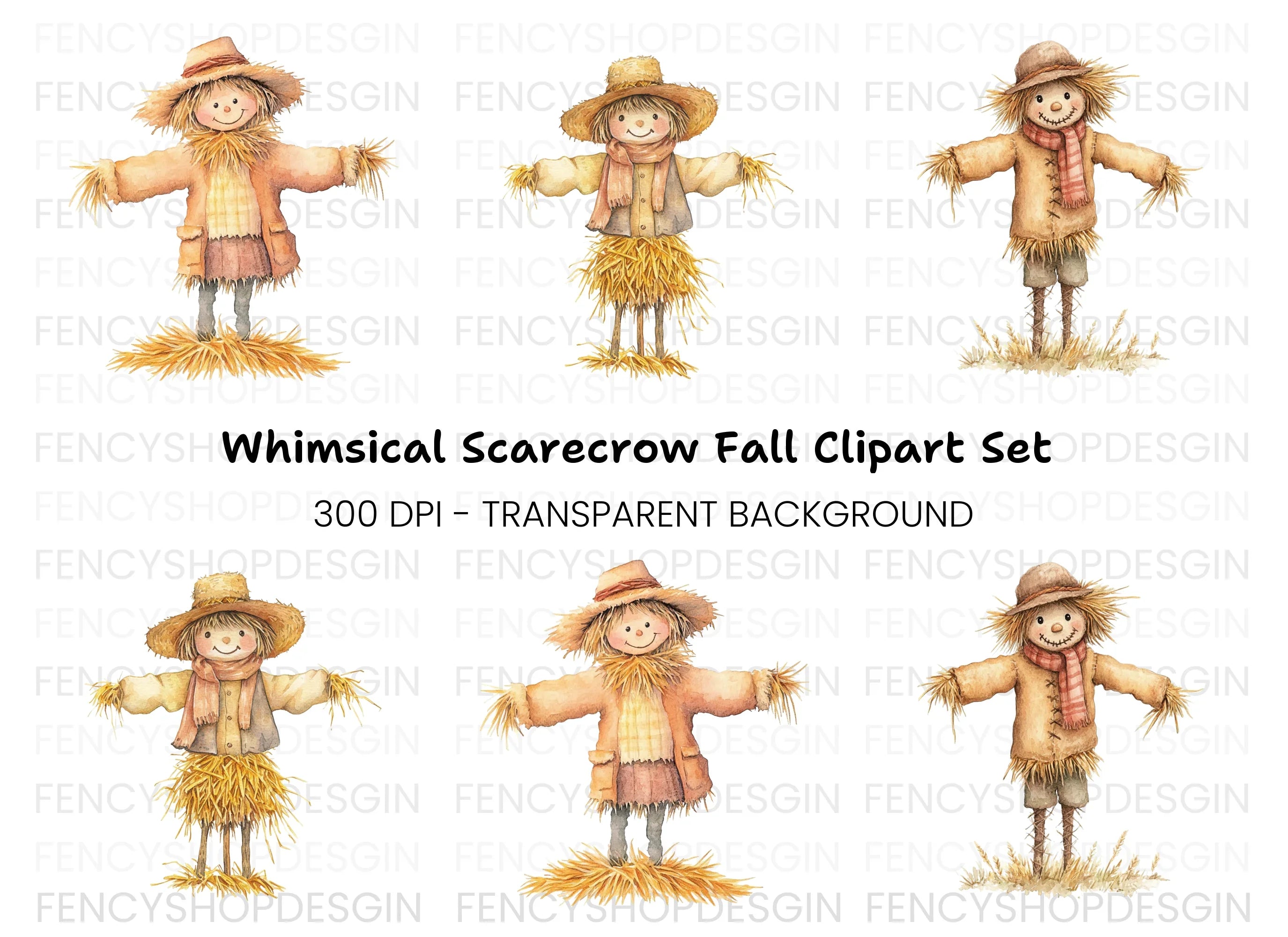 Cute Scarecrow Clipart Bundle