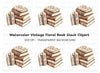 Stacked Books with Roses Clipart Bundle