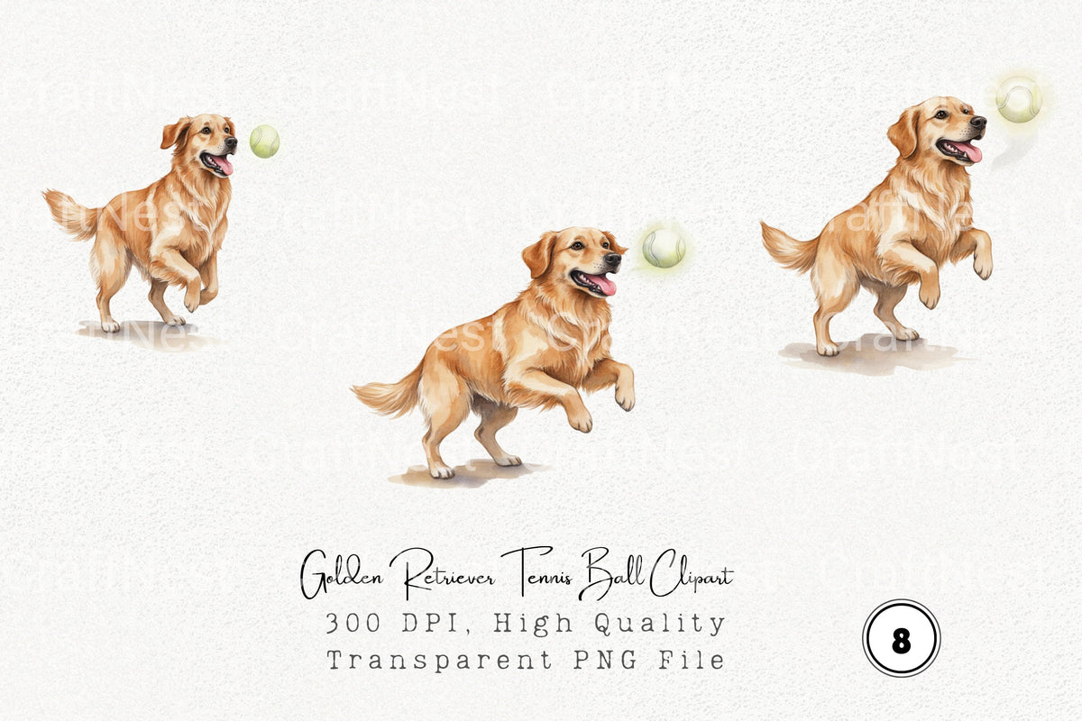 Golden Retriever Tennis Ball Clipart Bundle
